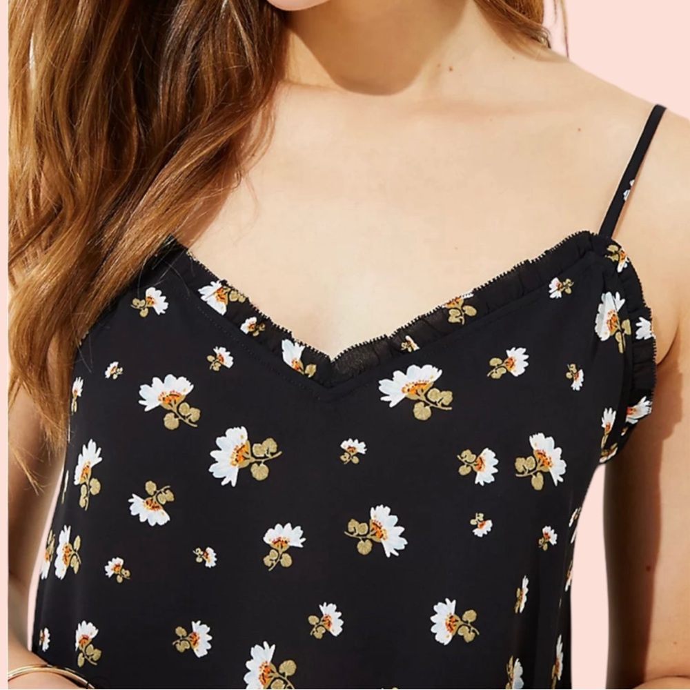 LOFT Black with Floral "Lily" Ruffle Cami XXL